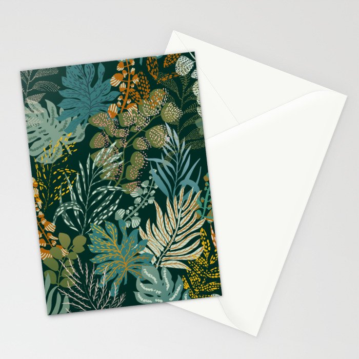 tropical night emerald leaves Stationery Card Gallery Image 2