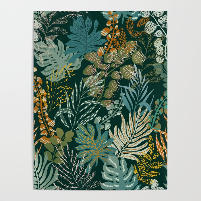 tropical night emerald leaves Poster Gallery Image 1