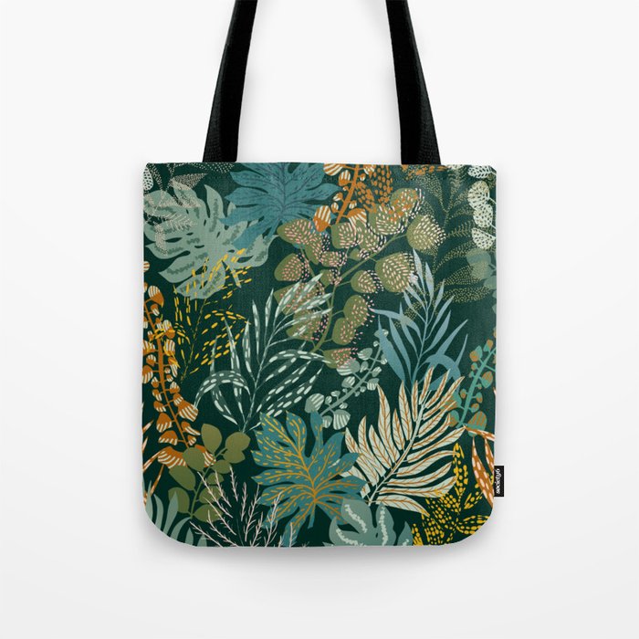 tropical night emerald leaves Tote Bag Gallery Image 1