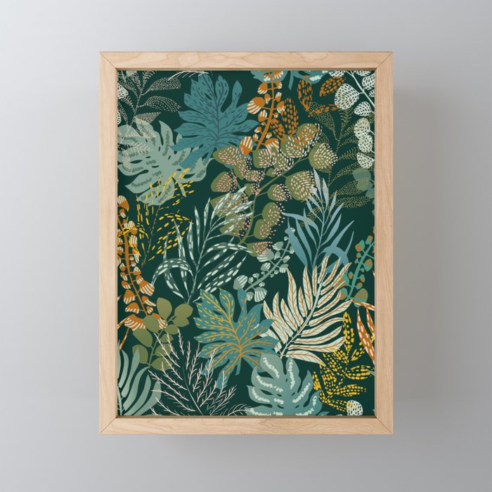 tropical night emerald leaves Mini Art Print Gallery Image 1