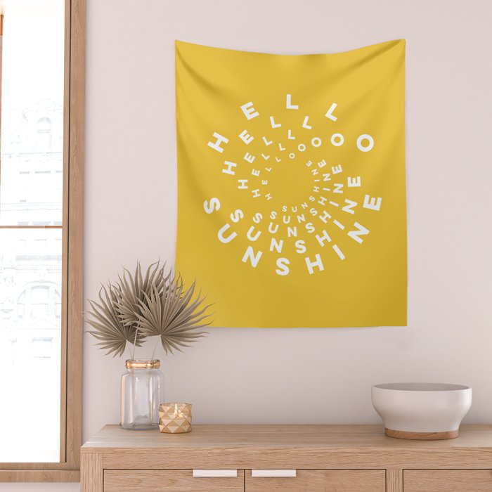 Hello Sunshine #positivity #typography Wall Tapestry Gallery Image 2