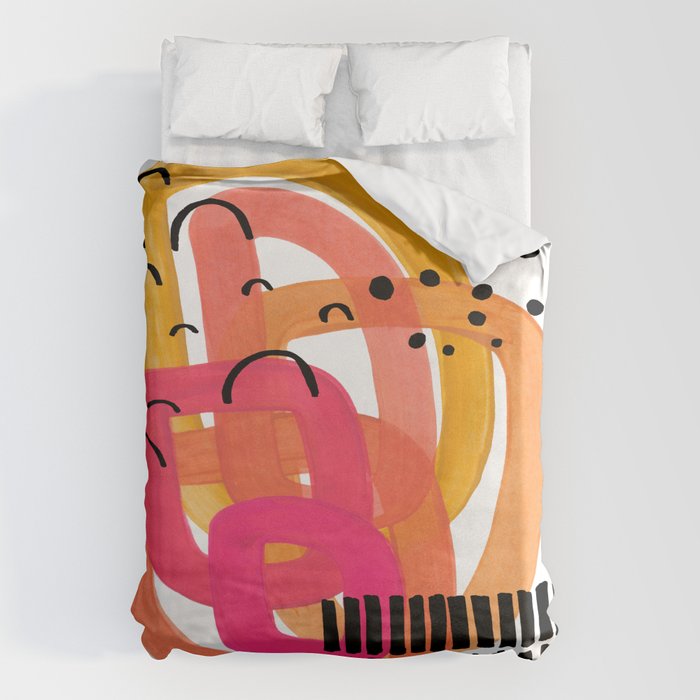 Modern Mid Century Fun Colorful Abstract Minimalist Painting Ombre Yellow Magenta Infinity Circles Duvet Cover Gallery Image 6