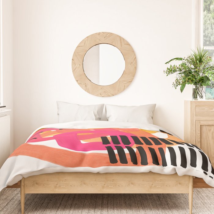 Modern Mid Century Fun Colorful Abstract Minimalist Painting Ombre Yellow Magenta Infinity Circles Duvet Cover Gallery Image 3