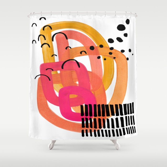 Modern Mid Century Fun Colorful Abstract Minimalist Painting Ombre Yellow Magenta Infinity Circles Shower Curtain Gallery Image 1