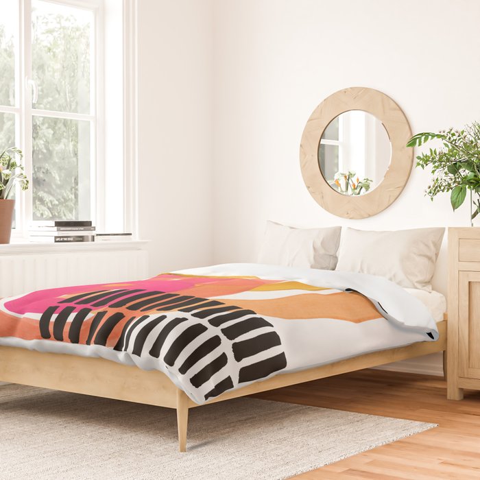 Modern Mid Century Fun Colorful Abstract Minimalist Painting Ombre Yellow Magenta Infinity Circles Duvet Cover Gallery Image 2