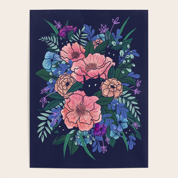 Wild Flowers (on Blue) Poster Gallery Image 4