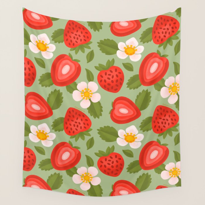 Strawberry Pattern - Amalfi Coast Cocktails Wall Tapestry Gallery Image 1