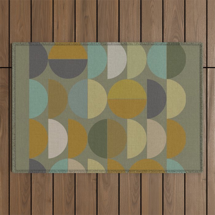 mid century geometric abstract green Outdoor Rug Gallery Image 1
