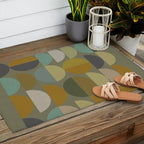 mid century geometric abstract green Outdoor Rug Gallery Image 2