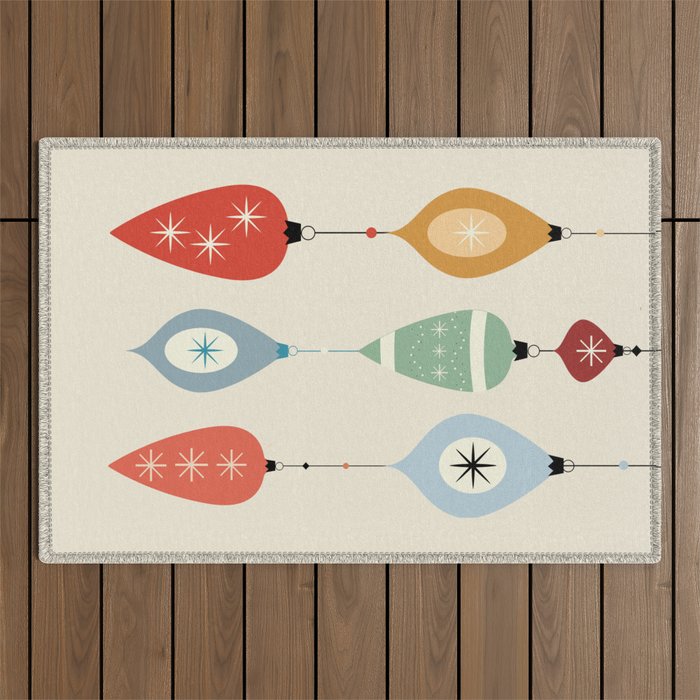 Mid Century Modern Christmas Baubles Outdoor Rug Gallery Image 1
