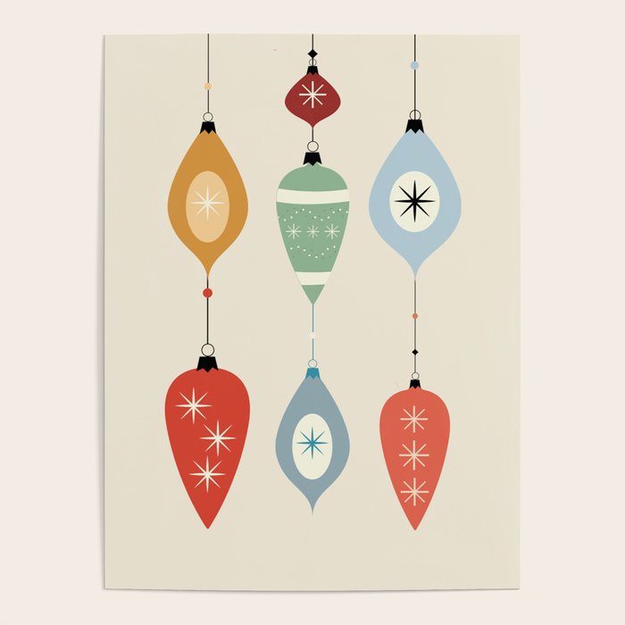 Mid Century Modern Christmas Baubles Poster