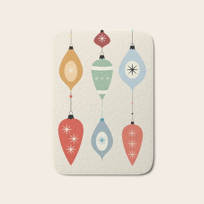 Mid Century Modern Christmas Baubles Bath Mat Gallery Image 1