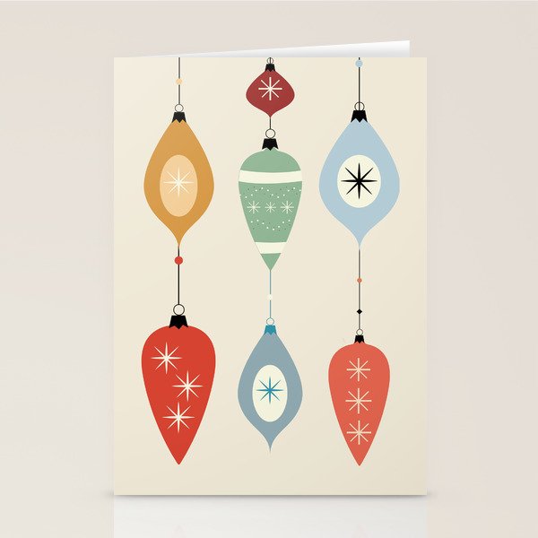 Mid Century Modern Christmas Baubles Stationery Card Gallery Image 1