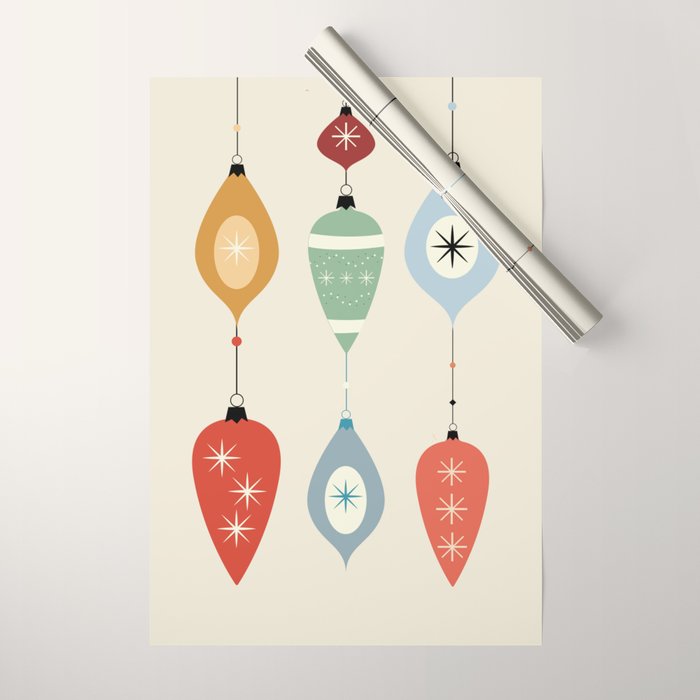Mid Century Modern Christmas Baubles Wrapping Paper Gallery Image 1
