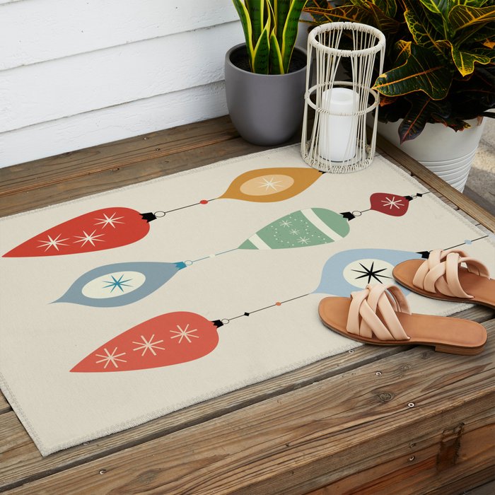 Mid Century Modern Christmas Baubles Outdoor Rug Gallery Image 2