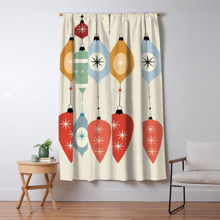 Mid Century Modern Christmas Baubles Window Curtain Gallery Image 5