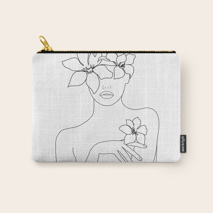 Minimal Line Art Woman with Flowers IV Carry All Pouch Gallery Image 1