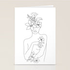 Minimal Line Art Woman with Flowers IV Stationery Card Gallery Image 2