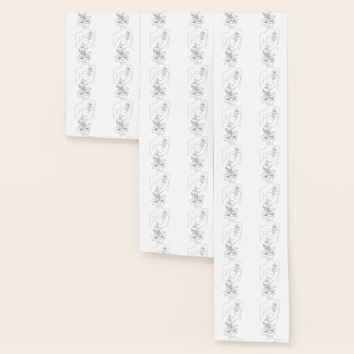 Minimal Line Art Woman with Flowers IV Wallpaper Gallery Image 3