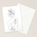 Minimal Line Art Woman with Flowers IV Stationery Card Gallery Image 2