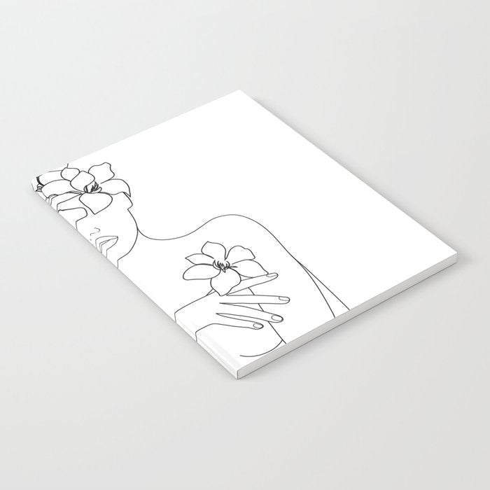 Minimal Line Art Woman with Flowers IV Notebook Gallery Image 2