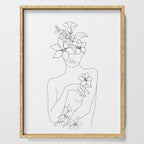 Minimal Line Art Woman with Flowers IV Serving Tray Gallery Image 1