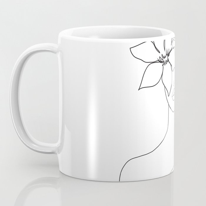 Minimal Line Art Woman with Flowers IV Coffee Mug Gallery Image 3
