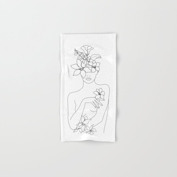 Minimal Line Art Woman with Flowers IV Towels Gallery Image 1
