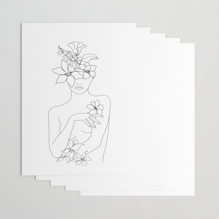 Minimal Line Art Woman with Flowers IV Wrapping Paper Gallery Image 3