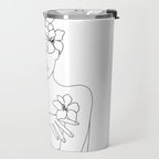 Minimal Line Art Woman with Flowers IV Travel Mug Gallery Image 2