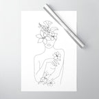 Minimal Line Art Woman with Flowers IV Wrapping Paper Gallery Image 1