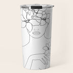 Minimal Line Art Woman with Flowers IV Travel Mug Gallery Image 1