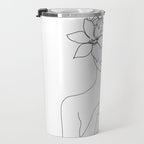 Minimal Line Art Woman with Flowers IV Travel Mug Gallery Image 3