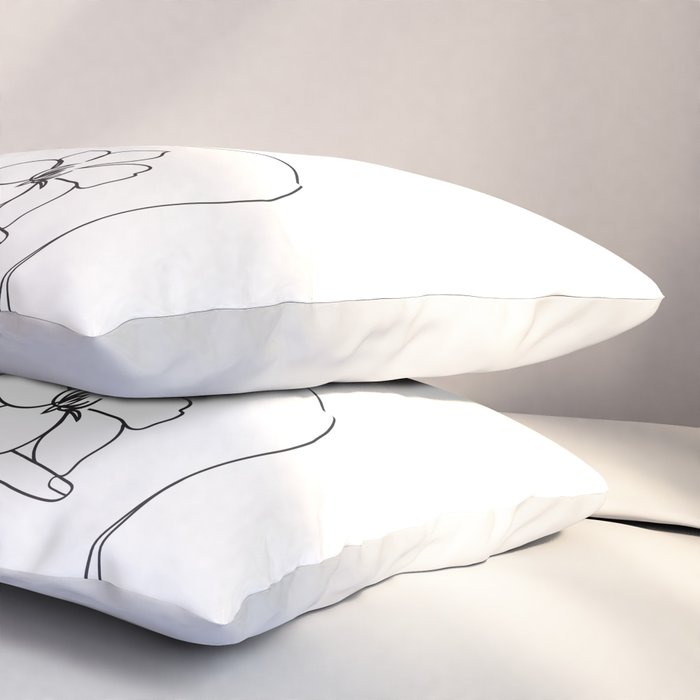 Minimal Line Art Woman with Flowers IV Pillow Sham Gallery Image 3