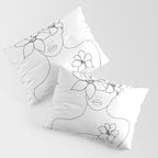 Minimal Line Art Woman with Flowers IV Pillow Sham Gallery Image 3
