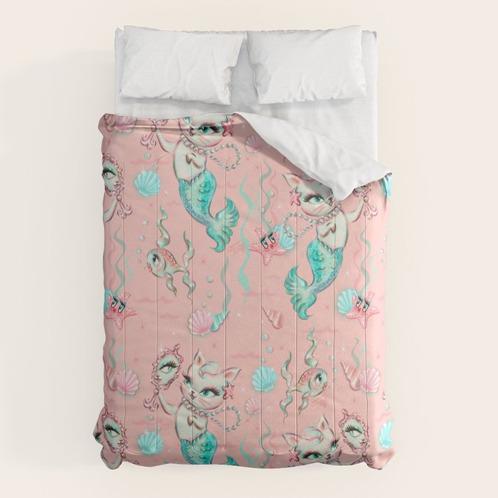 Merkittens with Pearls on blush Comforter Gallery Image 6