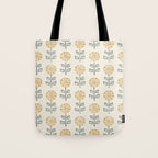 block print floral - mustard blue cream Tote Bag Gallery Image 1