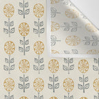 block print floral - mustard blue cream Wall Tapestry Gallery Image 3