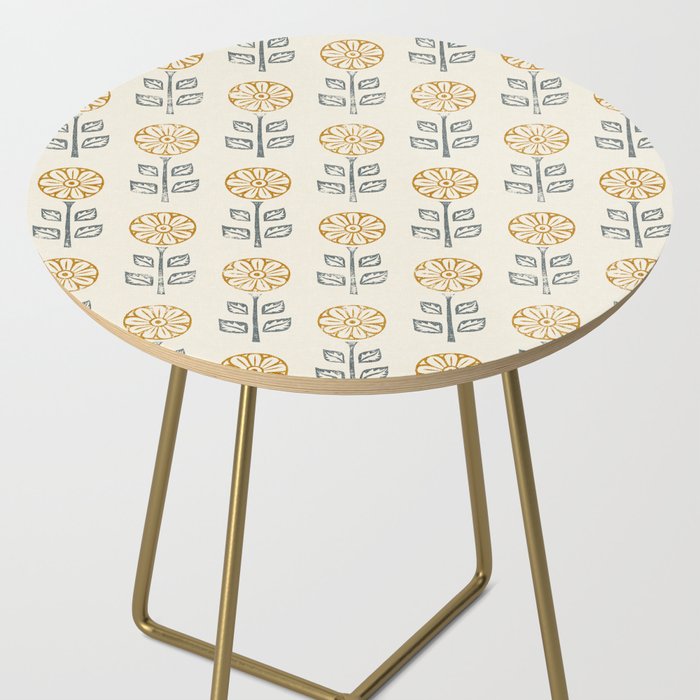 block print floral - mustard blue cream Side Table Gallery Image 2