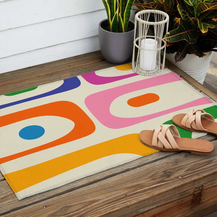 Colorful Mid Century Modern Piquet Abstract Pattern  Outdoor Rug Gallery Image 2