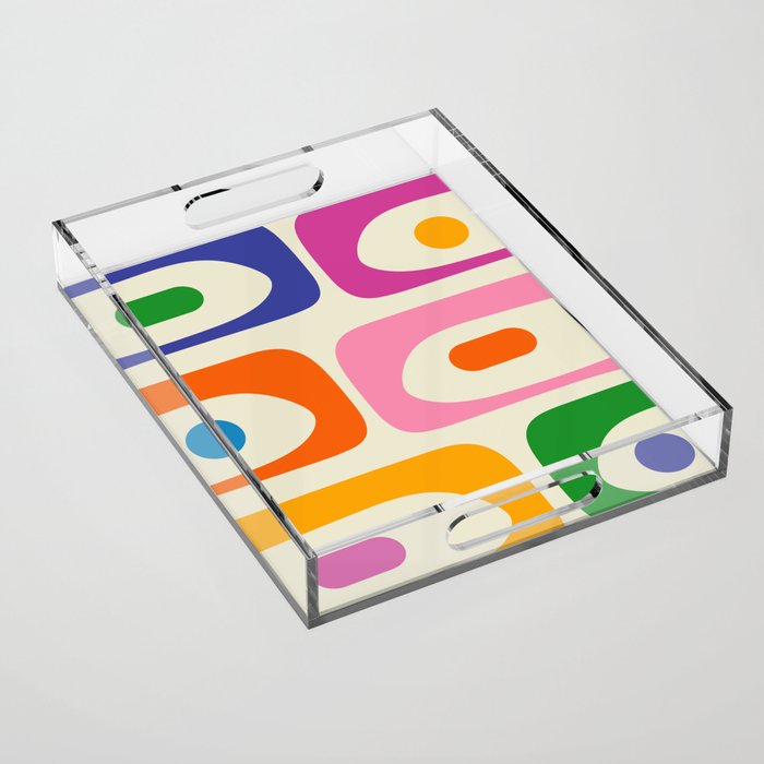 Colorful Mid Century Modern Piquet Abstract Pattern  Acrylic Tray Gallery Image 1