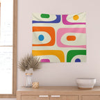 Colorful Mid Century Modern Piquet Abstract Pattern  Wall Tapestry Gallery Image 2