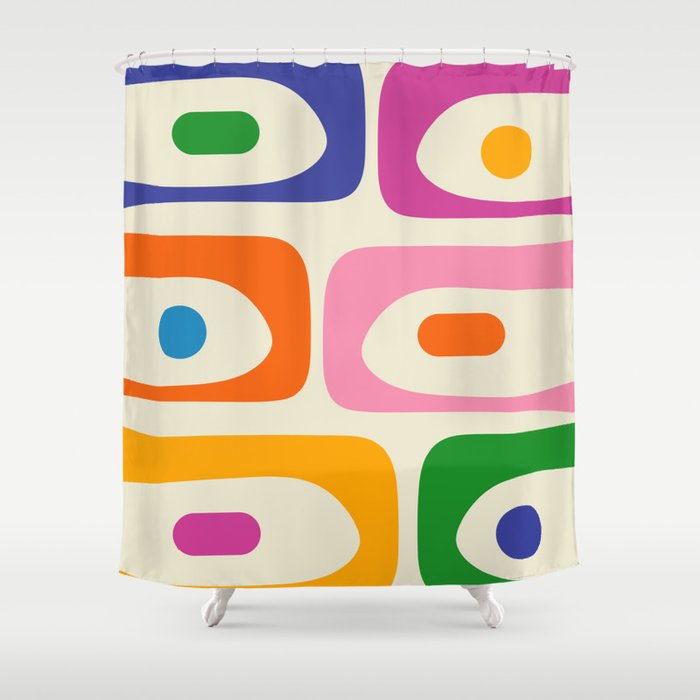 Colorful Mid Century Modern Piquet Abstract Pattern  Shower Curtain Gallery Image 1