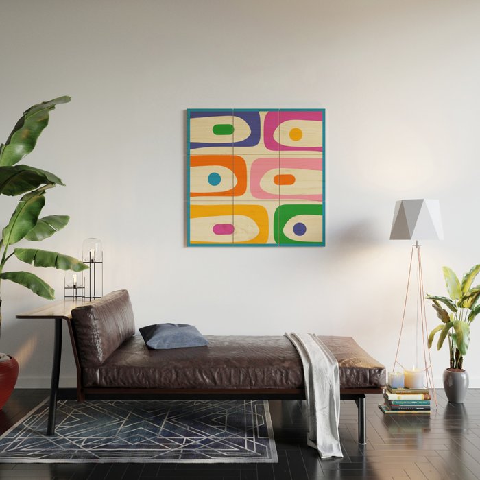 Colorful Mid Century Modern Piquet Abstract Pattern  Wood Wall Art Gallery Image 2