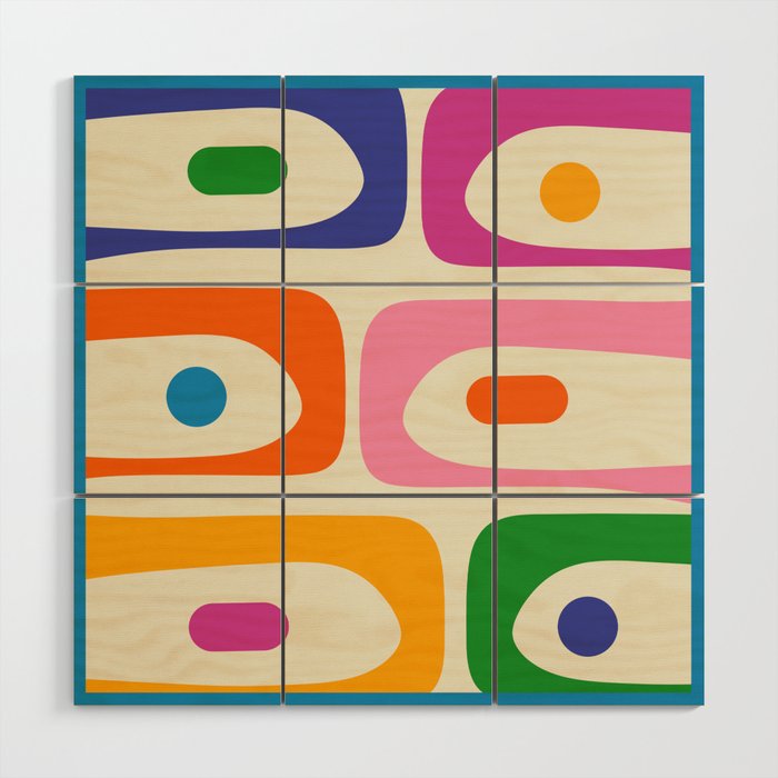 Colorful Mid Century Modern Piquet Abstract Pattern  Wood Wall Art Gallery Image 1