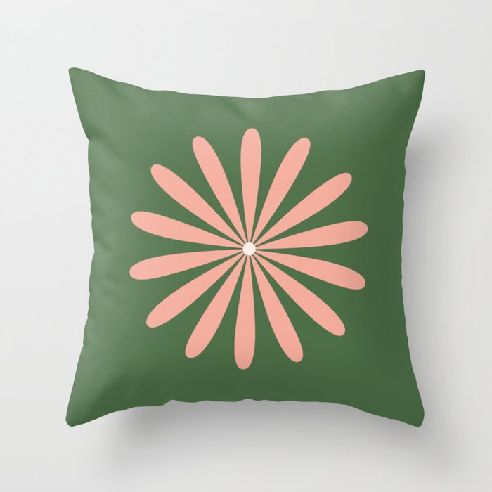 Big Daisy Retro Minimalism in Blush and Green Throw Pillow Gallery Image 1