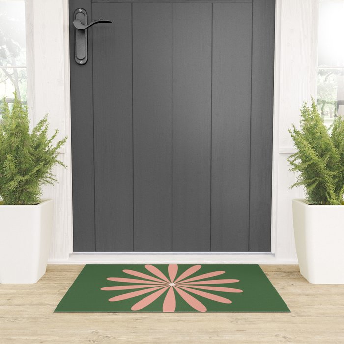 Big Daisy Retro Minimalism in Blush and Green Welcome Mat Gallery Image 3