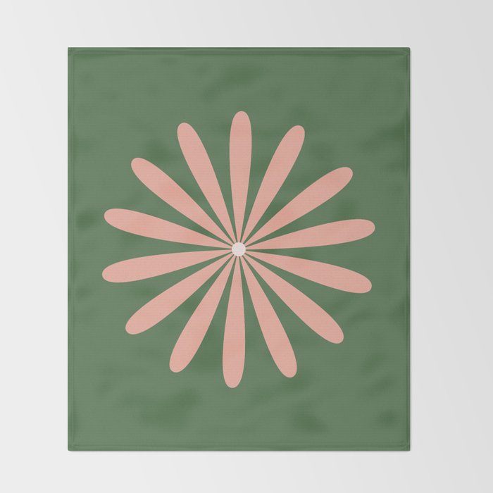 Big Daisy Retro Minimalism in Blush and Green Throw Blanket Gallery Image 2