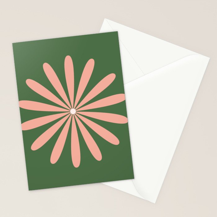 Big Daisy Retro Minimalism in Blush and Green Stationery Card Gallery Image 2