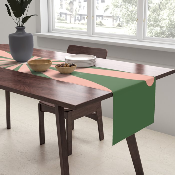 Big Daisy Retro Minimalism in Blush and Green Table Runner Gallery Image 2